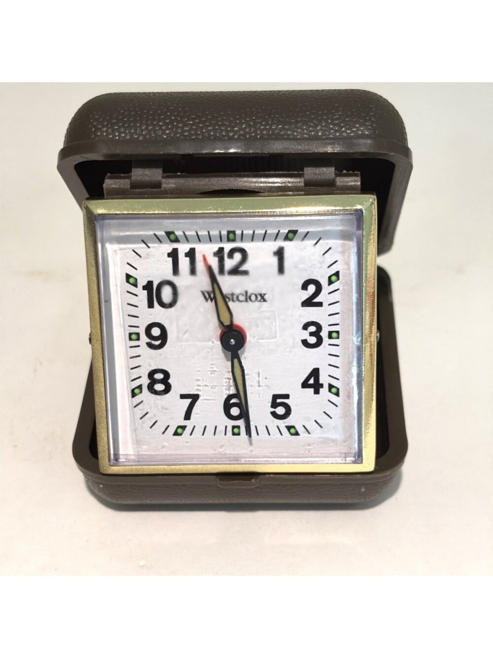 Vintage Westclox Wind Up Travel Alarm Clock Folding Works Plastic Case NWOB